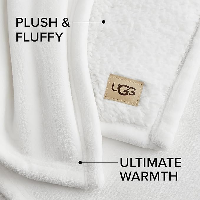 UGG Ariana Twin/Twin XL Blanket Fleece Fluffy Reversible Soft Fuzzy Bedding Cozy Big Plush Warm Oversized Bed Blanket Machine Washable Bedroom Decor for Dorm or Bed, 60-inch x 90-inch, White Snow