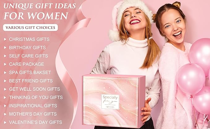 Christmas Birthday Gifts for Women, Self Care Get Well Soon Gift Baskets for Women, Rose Relaxing Spa Gifts Care Package w/ Luxury Blanket, Unique Gift Ideas for Mom Her Wife Girlfriend Friend Sister