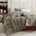 Lady Ann 100% Cotton Floral King Quilt Set - Vibrant Paisley Flowers Pattern Plant Botanical Printed Quilted Bedspread & Coverlet Set, 3 PCS Lightweight Extra Soft King Bedding Cover All Season