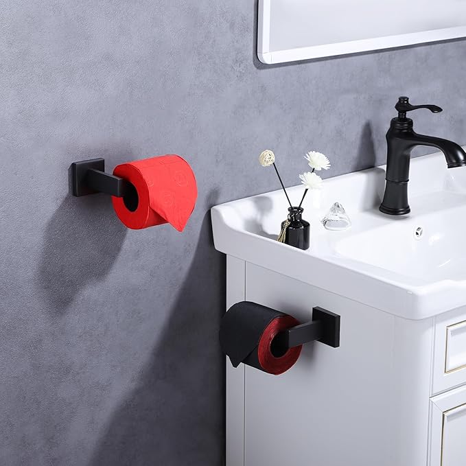 LANC Black Toilet Paper Holder, Bathroom Toilet Paper Roll Holder Wall Mounted Modern Matte Black TP Holder for Bathroom Kitchen Washroom Stainless Steel Left and Right 2 Pack, A8807MB-LRP2