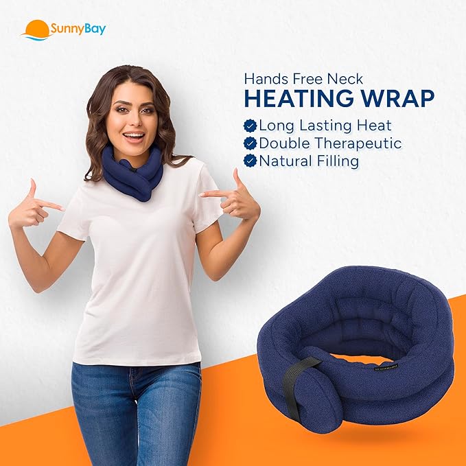 SunnyBay XL Microwave Heating Pad, Microwavable Heated Neck and Shoulder Wrap, Hands-Free Weighted Moist Hot or Cool Pack, Soft Fleece Cover and Flaxseed Filling, 30 Inch Extra-Long Length, Navy