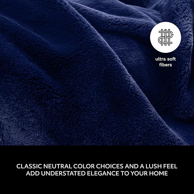 Mon Chateau 60" x 70" Embrace Foldover Faux Fur Throw, Plush Throw with 6cm Foldover for Couch, Sofa, or Bed, Ultra Soft Blanket for Sleeping or Home Decor, Midnight Tide