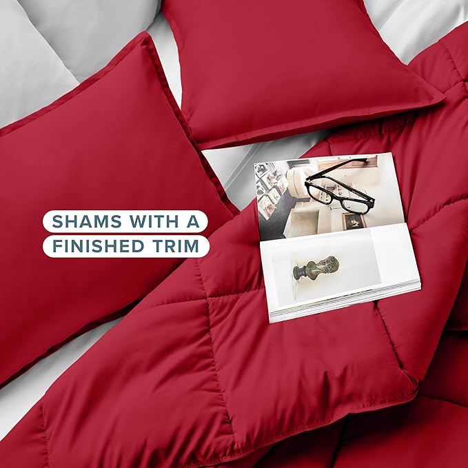 Bare Home Comforter Set - Queen Size - Ultra-Soft - Goose Down Alternative - Premium 1800 Series - All Season Warmth (Queen, Red)