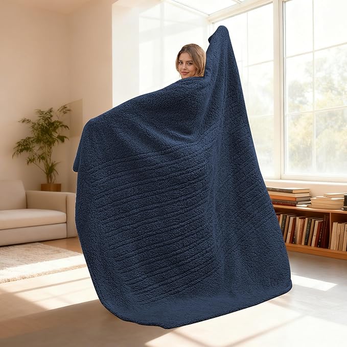 Electric Heated Blanket 6 Heating Settings & 1-10H Auto Off Full 72×84 Double Sided Plush Sherpa Ultra-Soft Warm Thick, Machine Washable, Fast Heating, Home Office Dark Blue