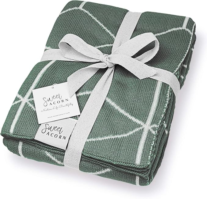 Knit Baby Blanket - Organic Cotton Baby & Toddler Receiving Blankets for Girls & Boys - Soft Knit Stroller/Throw Blankets - Geometric Pattern - Juniper Green
