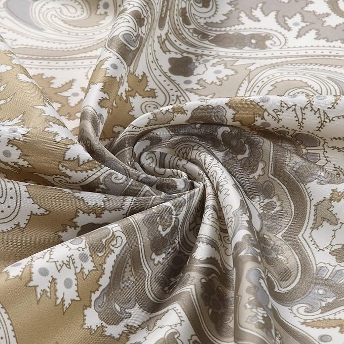 Fabric Shower Curtain, Beige Grey Blue Printed Boho Paisley Damask Pattern Shower Curtains for Bathroom, Waterproof Bathroom Curtains, 62" W x 72" H