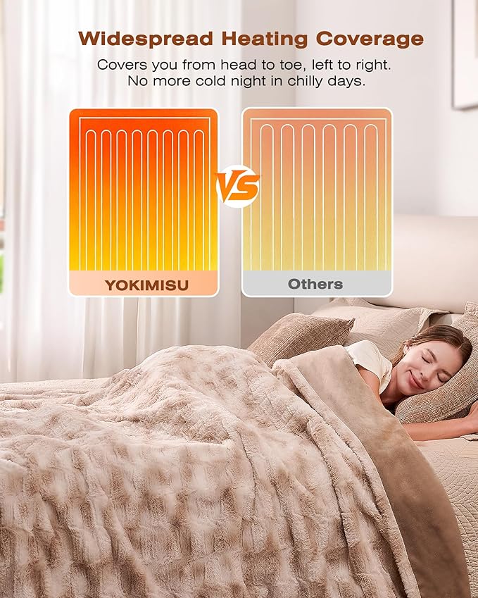 Electric Blanket King Size 90"x100", Dual Zone Heated Blanket with 9 Heat Levels & 1-10H Timer, Faux Fur & Flannel, Soft Cozy Gift for Women/Men, for Couch, Bed & Office, ETL Certified (Dyed Brown)