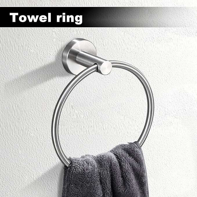 8 Pieces Bathroom Towel Rack Set, Includes 2PCS 23.6 inch Towel bar, 2PCStowel Hook, 2 PCS Towel Ring, 2PCS Toilet Paper Holder-Brushed Nickel Bathroom Accessories Sets