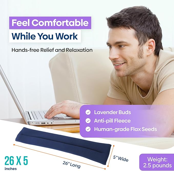 SunnyBay Microwave Heating Pad, Microwavable Heated Neck and Shoulder Wrap, Soothing Weighted Moist Heat or Ice Pack with Flaxseed and Lavender, 26x5 Inches, 2.5 lbs, Navy Blue