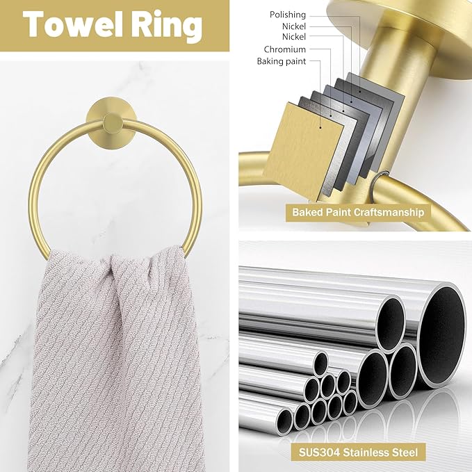 10 Pieces Brushed Gold Bathroom Hardware Towel Bar Set for Bathroom Wall, 23.6Inch Bathroom Accessories Set Upgraded Bathroom Towel Holder, Stainless Steel Towel Racks Bathroom Wall Mounted