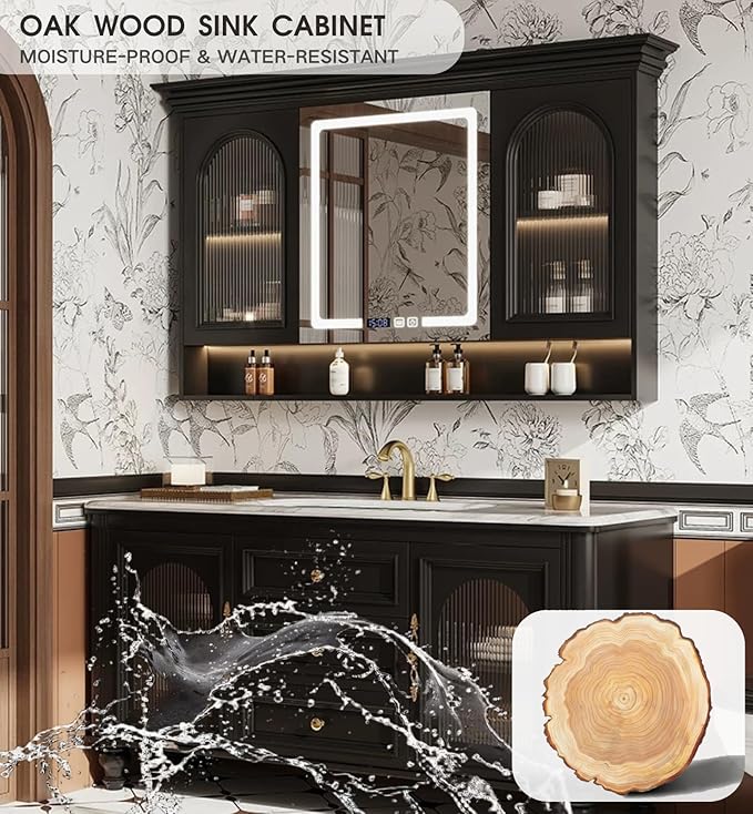 Freestanding Bathroom Vanity with Sink, Solid Wood Bathroom Vanity Set, Vintage Bathroom Vanities with Large Capacity Storage Cabinet and Open Shelf, Elegant Vanities (Black,40")