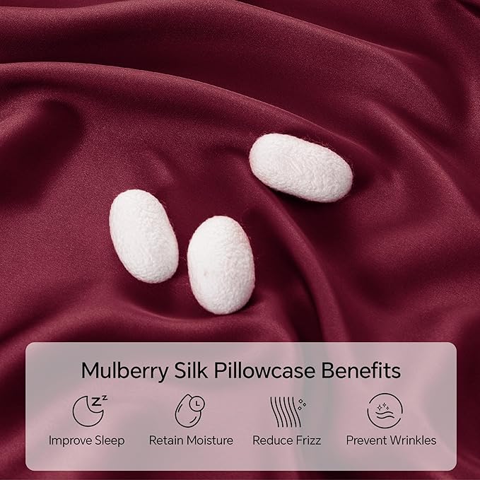 INFIIXSO Mulberry Silk Pillowcase for Hair and Skin, Silk Pillow Cases King Size with Hidden Zipper 20x40 Inches, Super Smooth and Soft Cooling Pillow Cases for Hot Sleepers(Burgundy, 1 Pack)