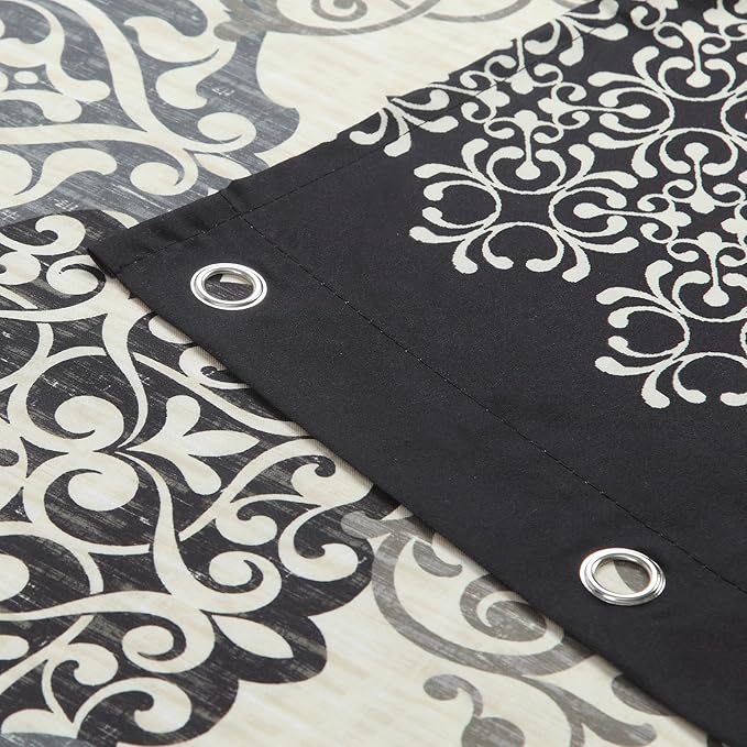 Fabric Shower Curtain 78 Inches Long, Black and Beige Boho Medallion Print Shower Curtains for Bathroom, 72" W x 78" H