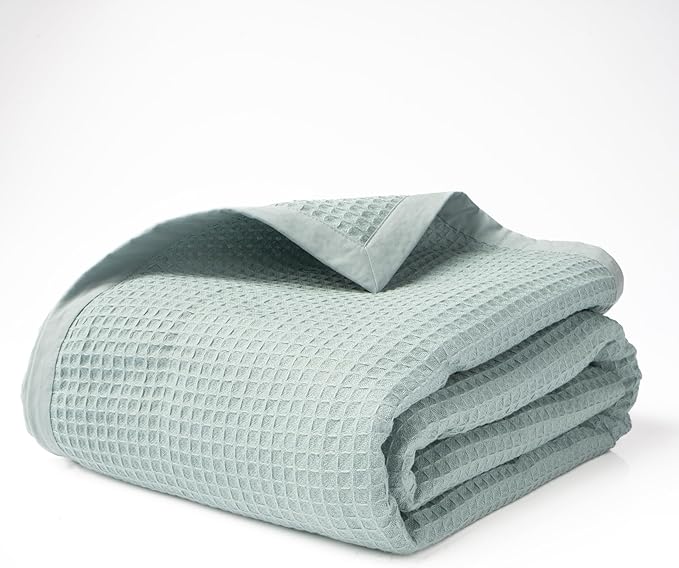 Salt Earth GOTS Certified 100% Organic Cotton Throw Blanket, 108"X90" Blankets & Throws for Bed, Throw Blanket for Couch,Modern & Cozy Blanket, All Seasons Waffle Blanket, Soft Blanket (Silver Blue)