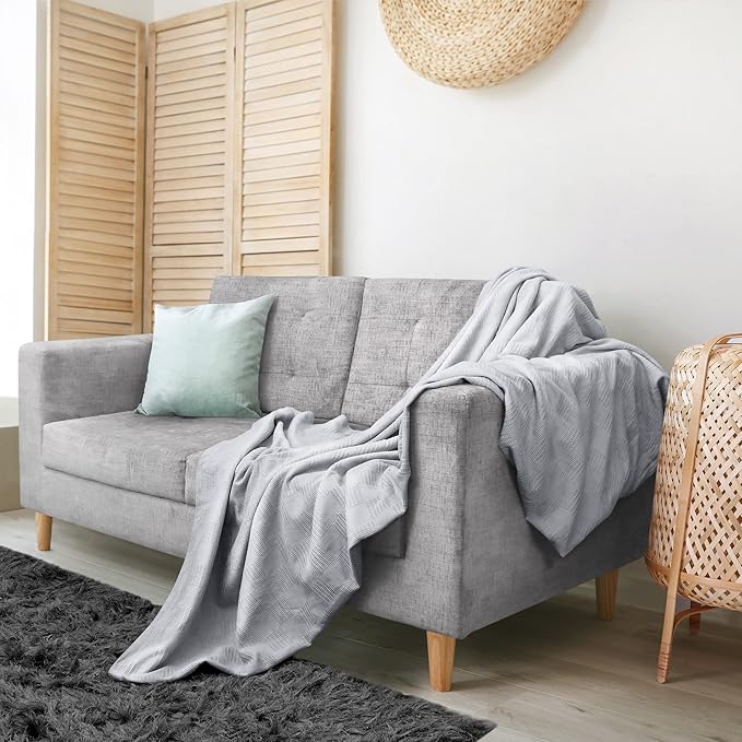 Utopia Bedding Silver 100% Cotton Blanket [Twin Size - 90x72 Inch] 350GSM Lightweight, Soft and Breathable Thermal Blanket for All Seasons