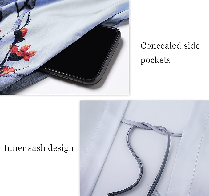 PRODESIGN Kimono Robe for Women - Long Satin Sleepwear Silky Kimono Cover-Up Nightgown Japanese Bathrobe Loungewear Blouse