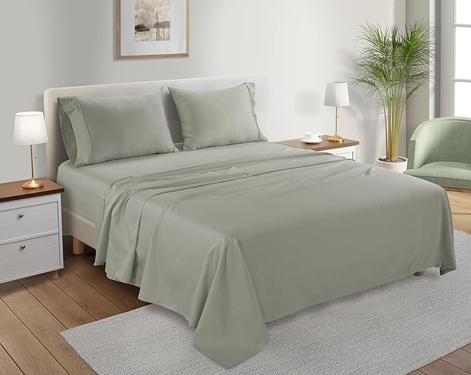 CHATEAU HOME COLLECTION 100% Organic Cotton Sheets Twin Size, Soft & Comfy Breathable 300 Thread Count Deep Pocket Sheets for All Seasons, Machine Washable No Pill Thick Cotton Bed Sheet – Sage