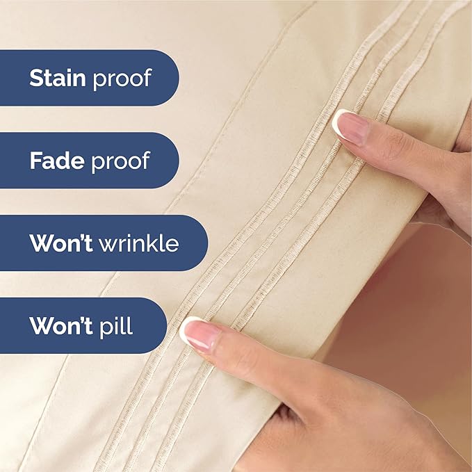King Size 4 Piece Sheet Set - Extra Soft, Breathable & Cooling Sheets - Hotel Luxury Durable Bed Sheets for Women & Men - Deep Pockets, Easy-Fit & Wrinkle-Free Sheets - Cream Pink Oeko-Tex Bed Sheets