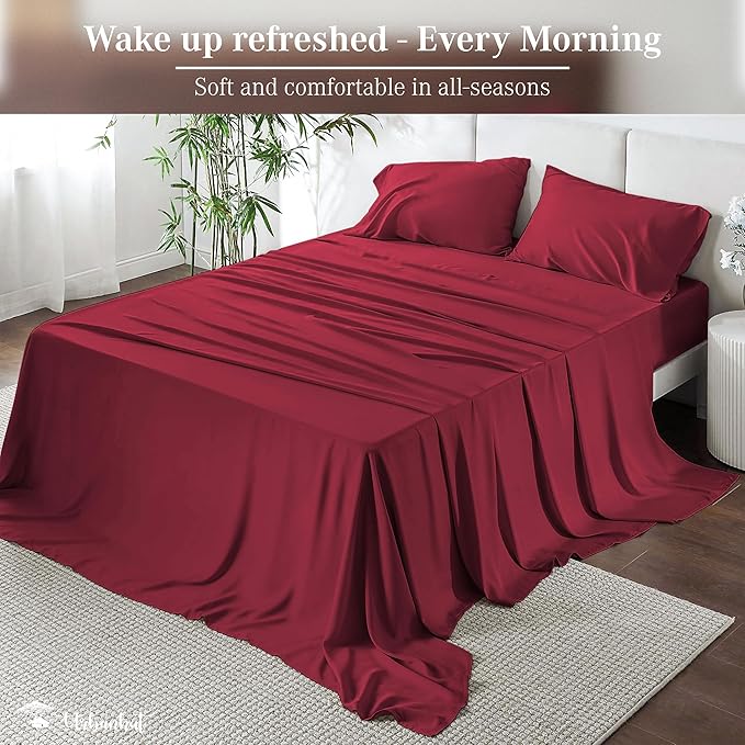 URBANHUT 1000 Thread Count Twin Bed Sheets Egyptian Cotton Sheet Set, Long Staple Soft & Breathable, 3 Pc Bed Sheet Sets, Luxury Hotel Sateen Sheets Fits 16" Deep Pocket - Burgundy