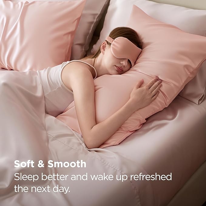 Bedsure King Size Satin Pillowcase Set of 2 - Peach Pink Silky Pillow Cases for Hair and Skin with Envelope Closure, Similar to Silk Pillow Cases, Gifts for Women Men, 20x36 Inches, 2pcs