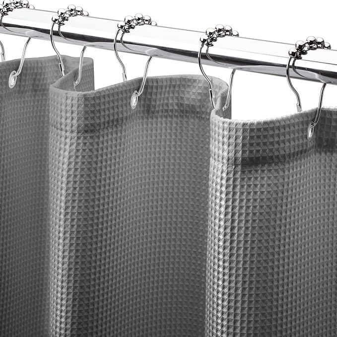 AmazerBath Grey Shower Curtain Waffle Textured, Small Stall Shower Curtain Gray Fabric, Bathroom Shower Curtains for RV/Camper, Heavy Duty 240GSM, 36 x 72 Inches