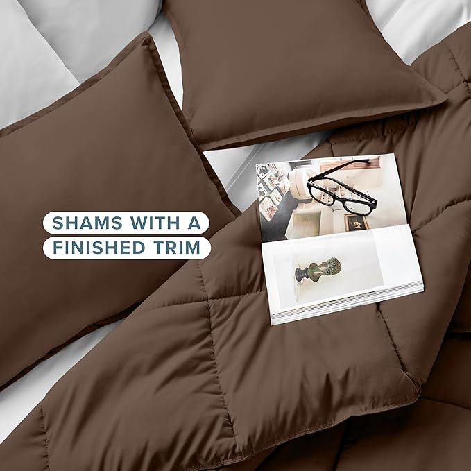 Bare Home Comforter Set - Queen Size - Ultra-Soft - Goose Down Alternative - Premium 1800 Series - All Season Warmth (Queen, Cocoa)