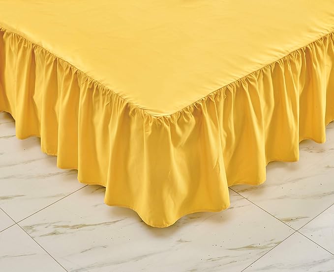Sheets & Beyond Wrap Around Solid Microfiber Luxury Hotel Quality Fabric Bedroom Gathered Ruffled Bedding Bed Skirt 14 Inch Drop (Twin, Yellow)