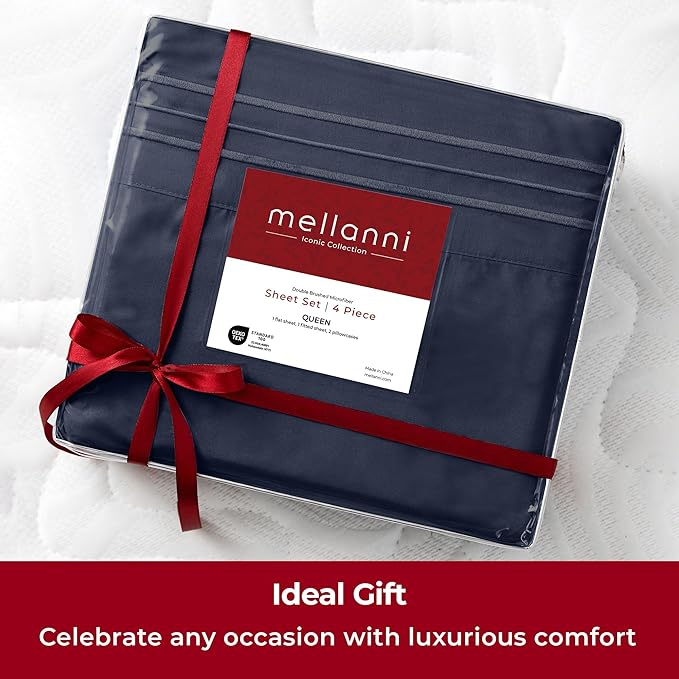 Mellanni Extra Deep Full Sheets - 4 PC Iconic Collection Bedding - Hotel Luxury, Ultra Soft, Cooling Bed Sheets - Wrinkle, Fade, Stain Resistant (Full, Navy Blue)