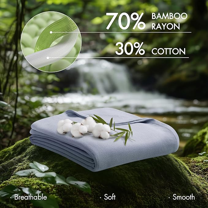 Madison Park Cooling Blanket 30% Cotton Lightweight and Breathable for Hot Sleepers Ultra Soft and Snag-Resistant Summer Blanket for Bed Couch Full/Queen Size 90"x90" Light Blue