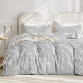 JELLYMONI Duvet Cover Queen Size Light Grey - 3PCS Boho Duvet Cover Set Plaid Polyester Tufted Bohemian Jacquard Knit Textured Comforter Cover 90×90in Rhombic Geometric Pattern Zipper Corner Tie
