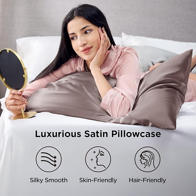 Bedsure Satin Pillowcase 2 Pack Similar to Silk Pillow Cases Standard Size, Pillow Case for Sleeping Women with Envelope Closure, Gifts for Women Men, Dusty Rose, 20x26 Inches, 2pcs
