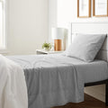 Amazon Basics 3 Piece Bed Sheets Set, 100% Cotton Jersey, Includes Super Soft, Flat and Fitted Sheets, Pillowcase, Twin, Light Gray, Solid