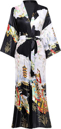 PRODESIGN Kimono Robe for Women - Long Satin Sleepwear Silky Kimono Cover-Up Nightgown Japanese Bathrobe Loungewear Blouse