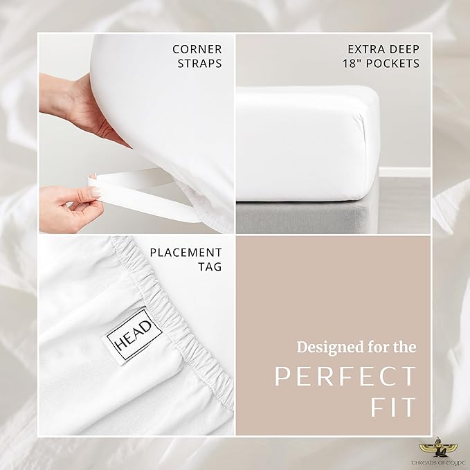 100% Egyptian Cotton Sheets Split King Size | 1200 Thread Count | CEA Gold Seal Certified | Ultra Soft | Cooling for Hot Sleepers | 18" Deep Pocket | Split King Size [White]