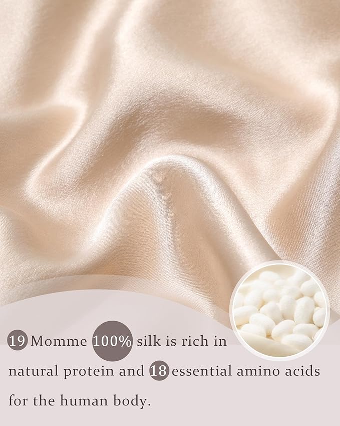 100% Mulberry Silk Bonnet for Sleeping Women Double Layer Silk Hair Bonnet Natural Silk Sleep Cap with Elastic Reversible Hair Wrap (Champagne+Beige)
