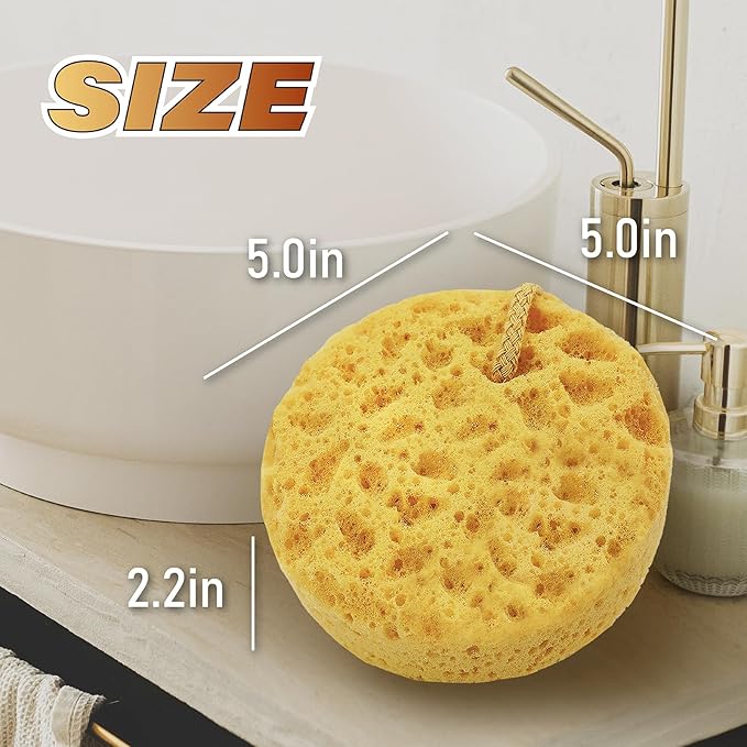 myHomeBody Bath Sponge, Foam Loofah, Body Scrubber for Bathing, Exfoliating Shower Pouf for Shower - Large Size, Lots of Lather, Round, 3 Pack