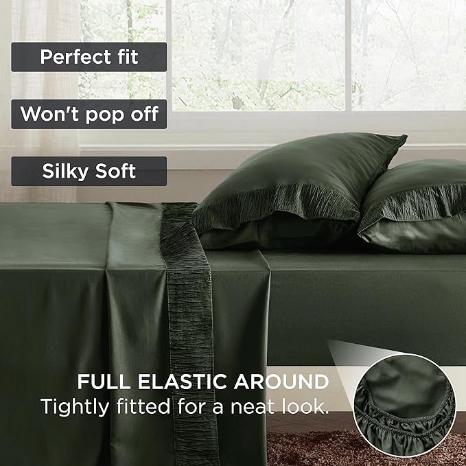 Bedsure King Size Sheets Set - 4 Pieces Soft King Sheets - Breathable & Cooling - Hotel Luxury - Easy Care Polyester Microfiber Bedding for Women, Men, Olive Green