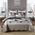 ENJOHOS Brown Plaid Floral Quilt Set King Size 98"x106", 3 Pcs Boho Bedspread Coverlet Set for All Season, Patchwork Reversible Bedding Set King