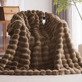 Heated Blanket Queen Size with 1/2/4/6/8 Hours Auto-Off 10 Heat Level, 72'' * 84'' Cozy Faux Rabbit Fur Bubble Electric Blanket with Overheat Protection(Brown)