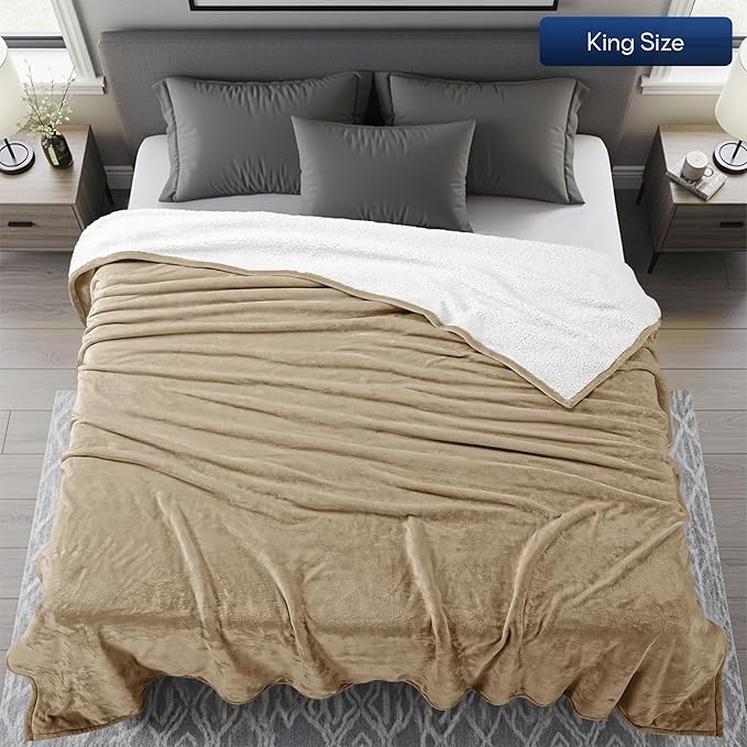 Utopia Bedding Sherpa Blanket King Size (Camel, 90x102 Inches) - Soft Lightweight Plush Fleece Reversible Blanket for Bed, Sofa, Couch, Camping and Travel