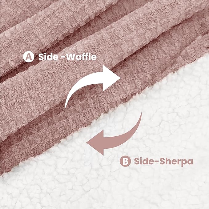 Heated Blanket Electric Blanket King Waffle, 90x100 Inches Dual Controllers Sherpa Fleece Fast Heating Blanket 6 Heating Levels & 10 Hours Auto Off ETL Certification, Pink King