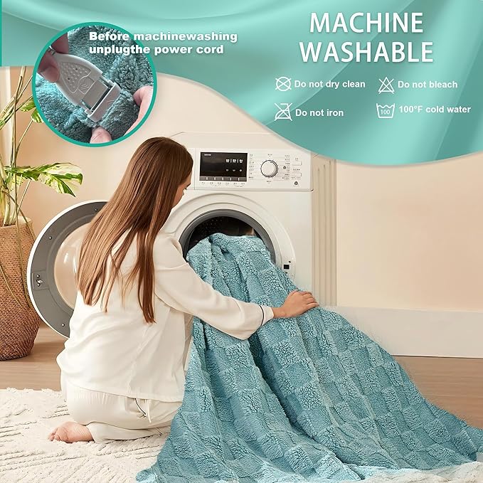 Electric Blanket, Heated Blanket with 6 Heat Levels & 10 Hours Auto Off, Soft Checked Flannel Fast Heating Blanket with ETL & FCC Certification (Green, 90"X100")