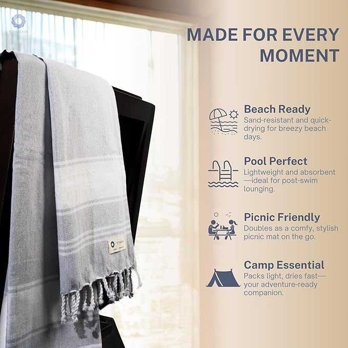 Cotton Turkish Beach Towel Towels Oversized 36"x72" Pool Absorbent Extra Large Quick Dry Sand Travel Towel (Mix, 6 Pack)