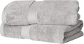 Superior Egyptian Cotton Pile Bath Towel Set of 2, Ultra Soft Luxury Towels, Thick Plush Essentials, Absorbent Heavyweight, Guest Bath, Hotel, Spa, Home Bathroom, Shower Basics, Silver