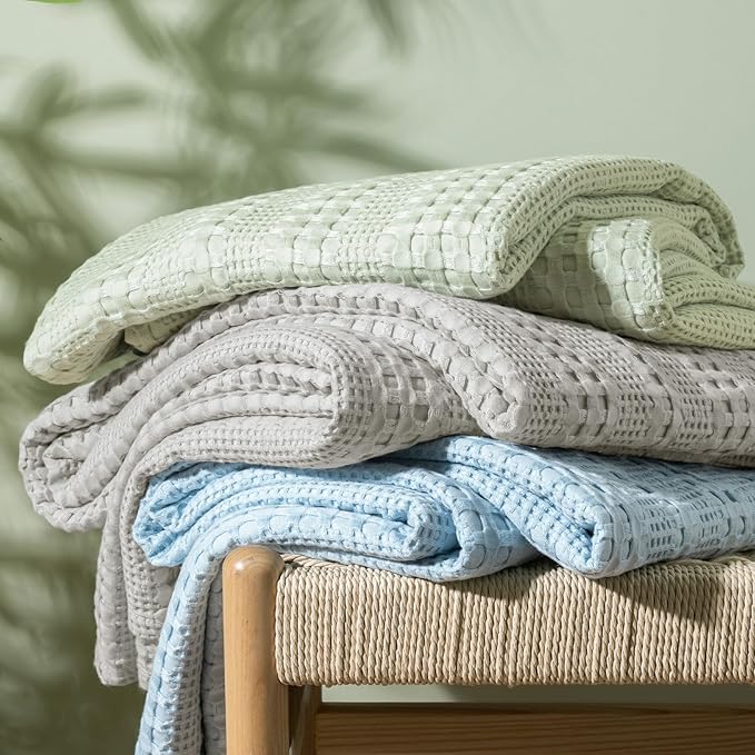 PHF Cooling Waffle Blanket King Size, Lightweight 60% Rayon Derived from Bamboo & 40% Cotton Breathable Blanket for Hot Sleepers, Soft and Luxury for Bed Couch and Sofa, 104"x90", Grey