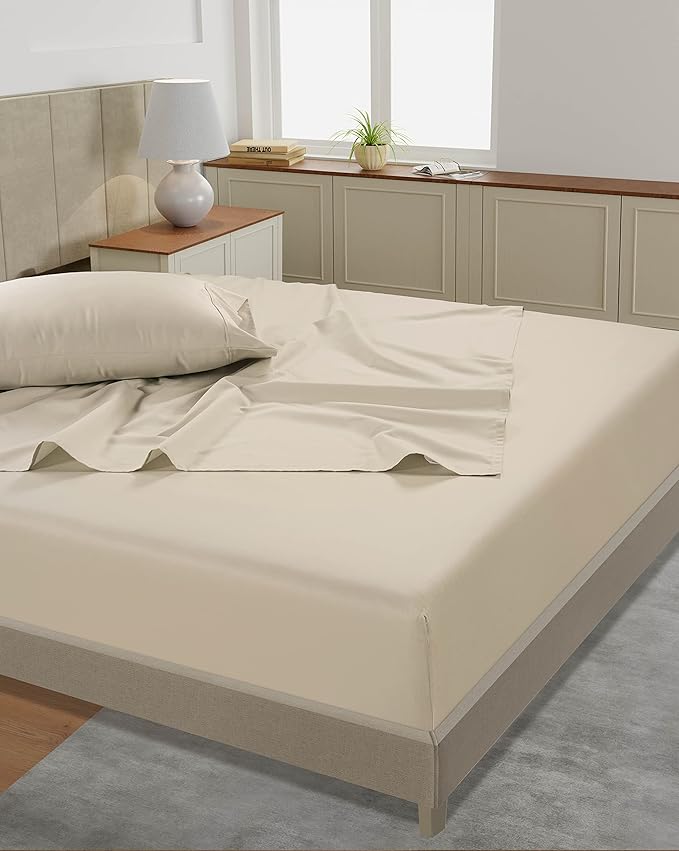 LANE LINEN King Sheets – 450 Thread Count Long-Staple 100% Cotton Bed Sheets King Size, Hotel Luxury Soft Silky Sateen Weave, Durable for Daily Use, 15" Deep Pocket with All-Around Elastic – Ivory
