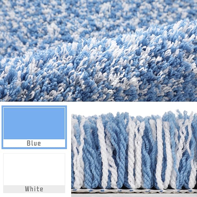 Yimobra Bathroom Rugs Non Slip Washable, Ultra Soft and Water Absorbent Bath Mats, Plush Fluffy Shower Mat Outside, Microfiber Thick Matts for Bathroom Floor/Sink, 24x17, Blue and White
