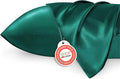 Bedsure Satin Pillowcase 2 Pack Similar to Silk Pillow Cases Standard Size, Green Christmas Pillow Case with Envelope Closure, Decor Gifts for Women Men, Dark Green, 20x26 Inches, 2pcs