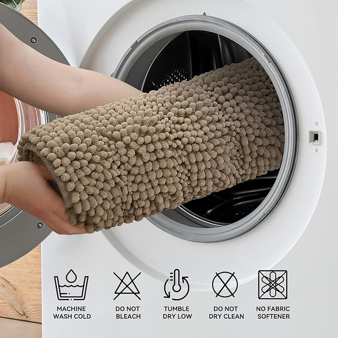 Bcoimo 36"×24" Chenille Bath Mat – Non-Slip with Backing Bath Rug Ultra-Absorbent and Machine Washable Bathroom Mat Quick-Dry Design. Ideal for Bathroom and Tub Areas