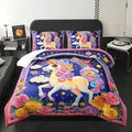 Pink Purple Rainbow Unicorn Flower Comforter Set Full for Kids Girls，Girls Unicorn and Rainbows Bedding Sets Full，with 1 Comforter with 2 Pillow Case，Unicorn Bedroom Decor and Bedding Set